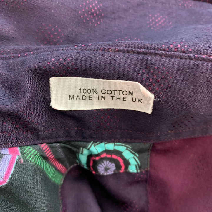 1LIKENOOTHER Size M Purple Red Print Cotton French Cuff Long Sleeve Shirt