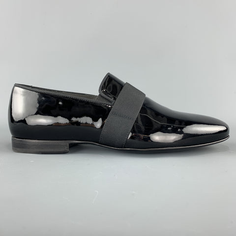 LANVIN Size 10 Black Patent Leather Tuxedo SlipperLoafers
