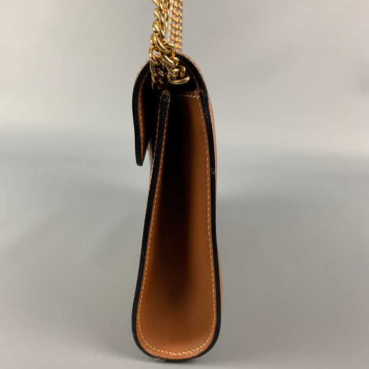 Vintage NINA RICCI Tan & Gold Contrast Stitch Leather Clutch Handbag
