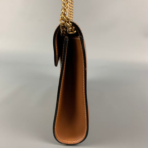 Vintage NINA RICCI Tan & Gold Contrast Stitch Leather Clutch Handbag