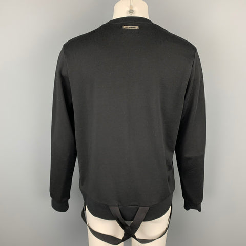 LES HOMMES Size M Black Cotton Crew-Neck Bondage Strap Sweatshirt