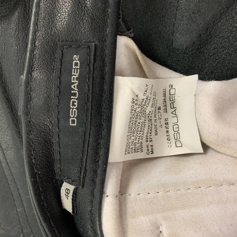 DSQUARED2 Size 32 Black Leather Zip Fly Casual Pants