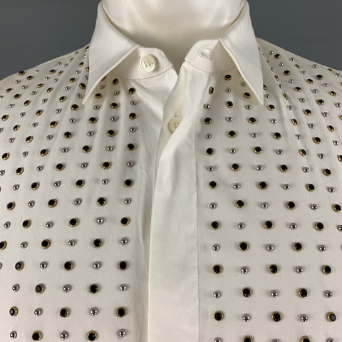 ROBERTO CAVALLI Taille M Chemise à manches longues en coton élasthanne clouté blanc