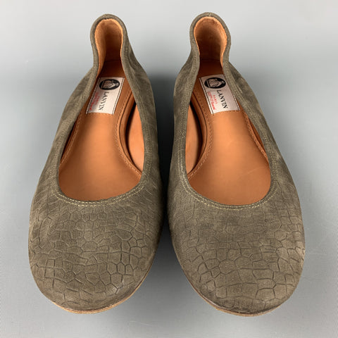 LANVIN Size 8 Taupe Suede Goat Ballerina Flats