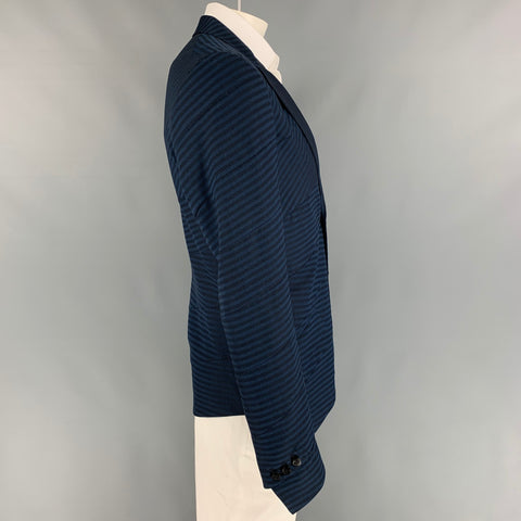COMME des GARCONS Size L Black & Navy Stripe Wool Notch Lapel Sport Coat