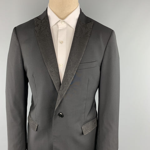 ETRO Size 42 Black Paisley Wool Peak Lapel 35 x 35 Tuxedo