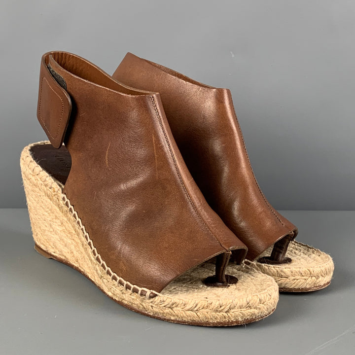CELINE Sandalias de alpargata de materiales mixtos de cuero natural tostado talla 7