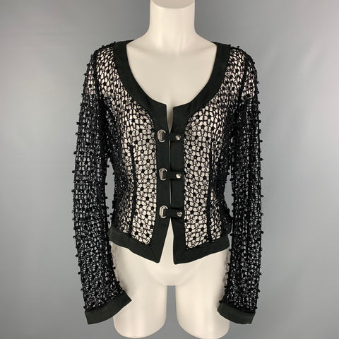 ARMANI COLLEZIONI Talla 10 Chaqueta negra de malla con cuello redondo