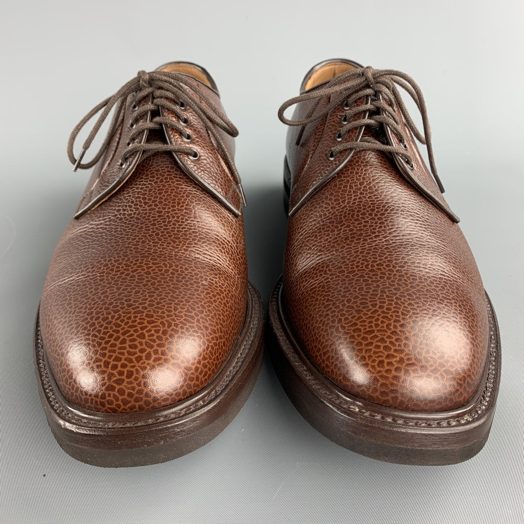 BRANDT Size 8.5 Brown Pebble Grain Leather Lace Up Shoes