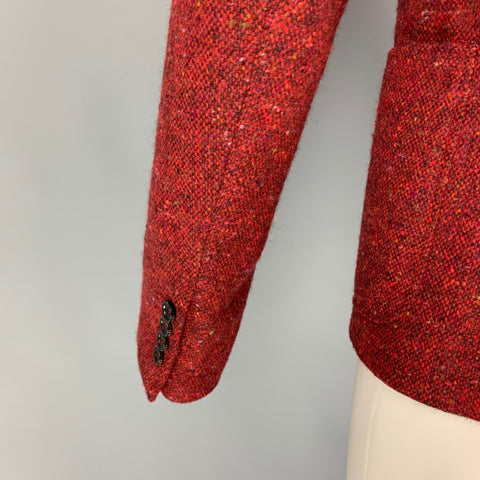 GUCCI Size 38 Red Multi-Color Tweed Wool Notch Lapel Sport Coat