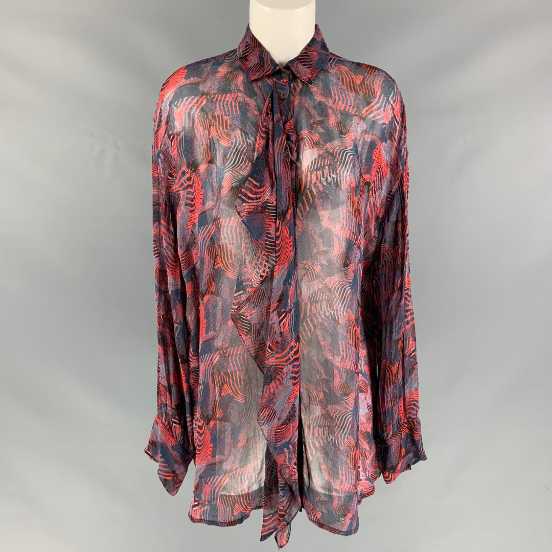 IRO Size 4 Red &  Blue Viscose Abstract Blouse