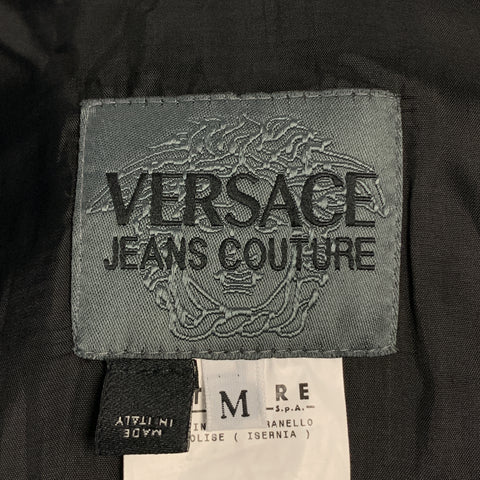 Vintage VERSACE JEANS COUTURE Size M Black Cotton Full Zip Silver Buttons Bomber Jacket