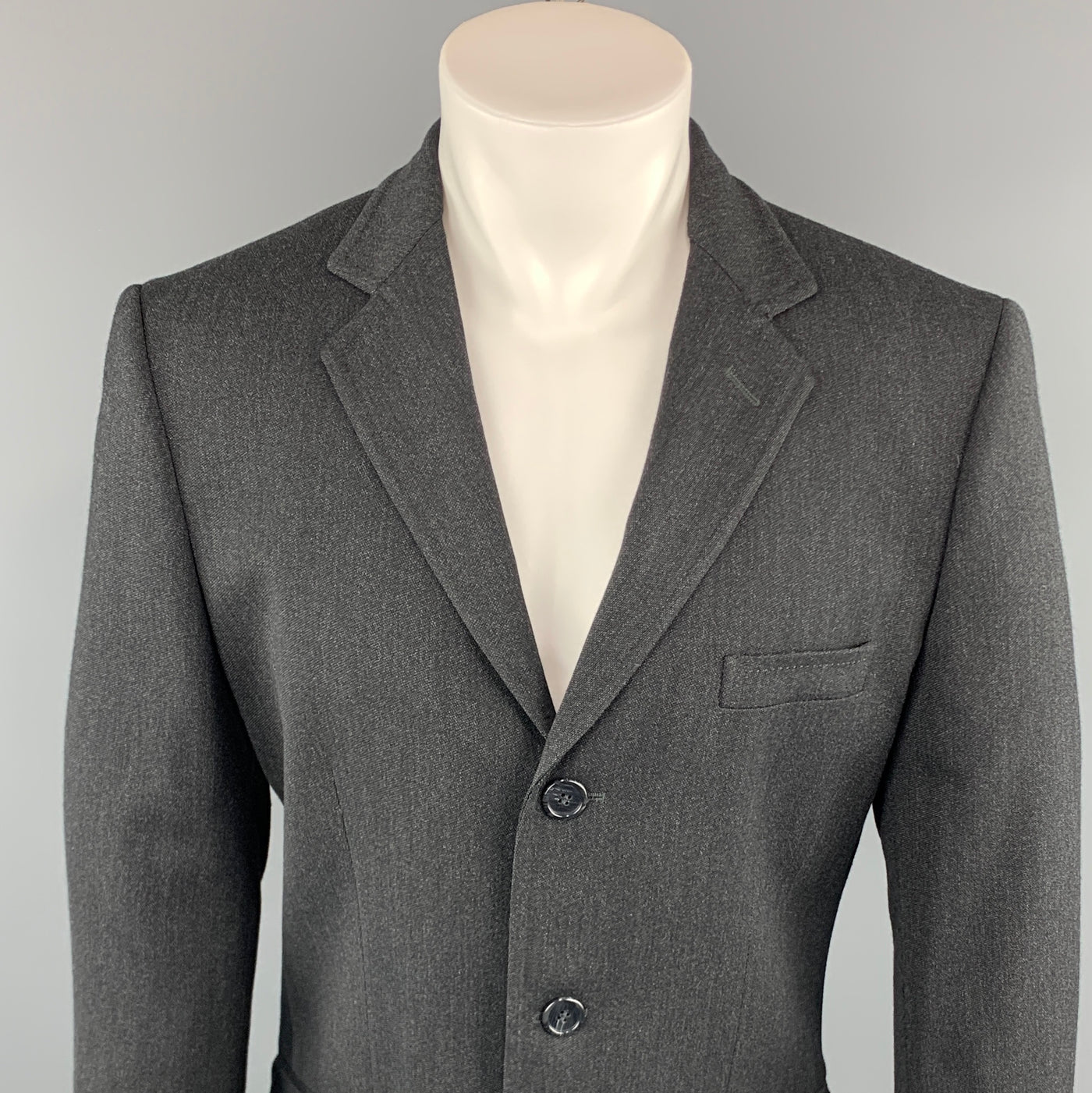 DOLCE & GABBANA 40 Charcoal Solid Wool Blend Notch Lapel  Sport Coat