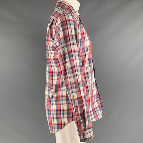 PAUL SMITH Size M White Red Blue Plaid Cotton Blend Long Sleeve Shirt
