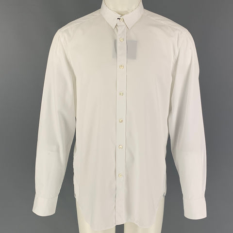 LANVIN Size M White Cotton Raw Edge Long Sleeve Shirt