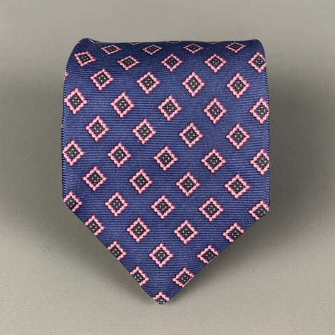 KITON Navy Pink Rhombus Silk Tie