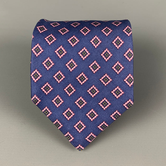 KITON Navy Pink Rhombus Silk Tie
