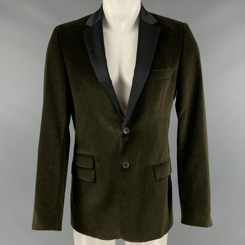 D&G by DOLCE & GABBANA Size 38 Green Black Cotton Velvet Sport Coat