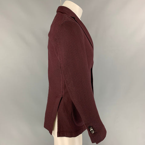 L.B.M. 1911 Size 36 Burgundy & Black Textured Wool / Cotton Slim Fit Sport Coat