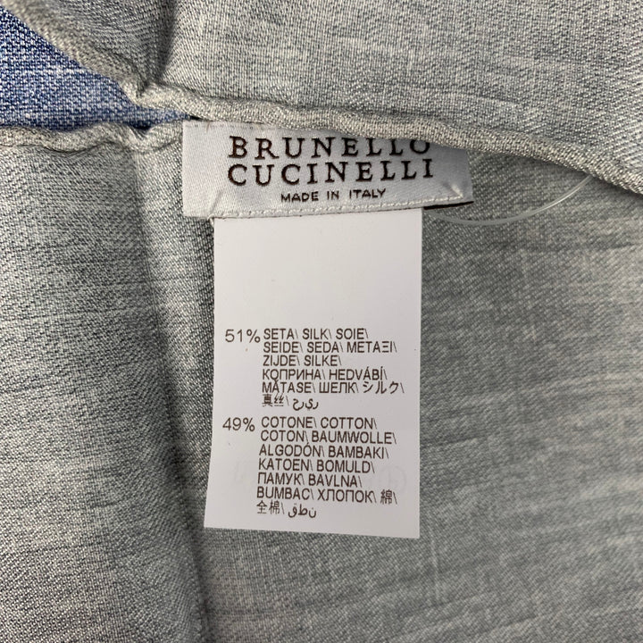 BRUNELLO CUCINELLI Blue & Grey Reversible Silk / Cotton Pocket Square