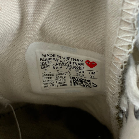 CONVERSE x COMME des GARCONS PLAY Taille 7 Baskets Coeur en Toile Rouge Vert