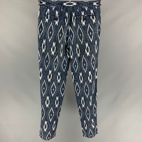 BURBERRY PRORSUM Spring 2012 Size 32 Indigo White Ikat Cotton / Linen Flat Front Casual Pants
