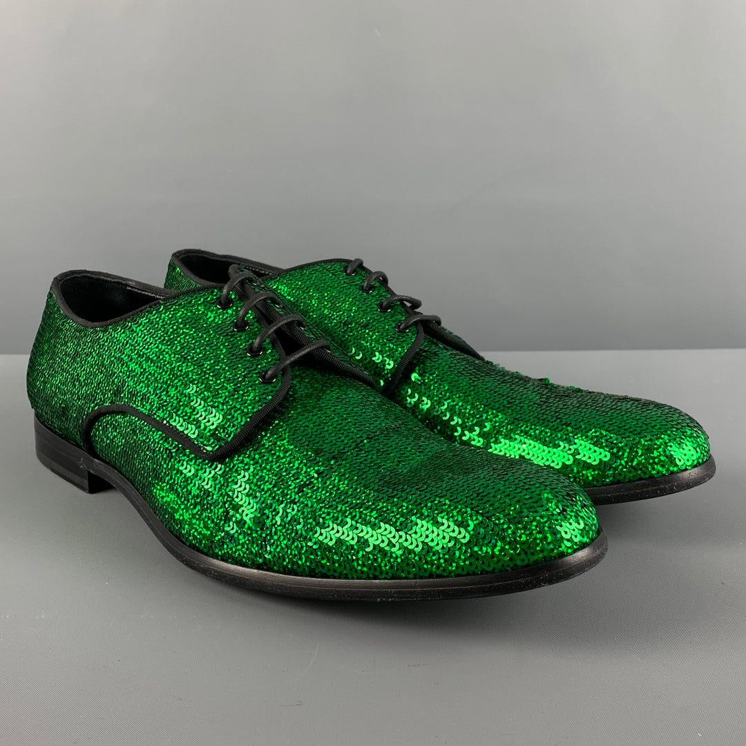 DOLCE & GABBANA Size 12 Green Sequined Lace Up Lace Up Shoes Sui Generis Designer Consignment DOLCE & GABBANA Size 12 Green Sequined Lace Up Lace Up Shoes Sui Generis Designer Consignment