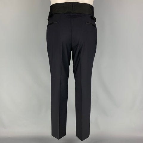 LANVIN Size 40 Regular Navy Black Wool Mohair Shawl Collar Suit
