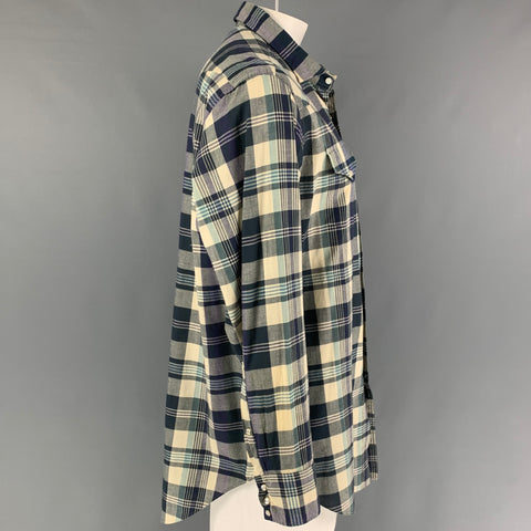 SID MASHBURN Size XL Navy Beige Plaid Cotton Long Sleeve Shirt