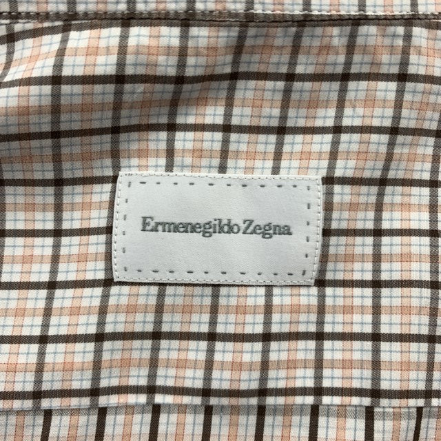 ERMENEGILDO ZEGNA Talla M Camisa de manga larga con botones de algodón a cuadros naranja