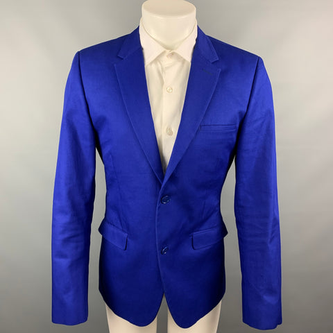 CALVIN KLEIN COLLECTION Size 40 Royal Blue Cotton / Polyester Notch Lapel Sport Coat