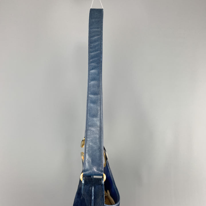 Bolso de hombro GG vintage de ante azul marino de GUCCI en tono dorado