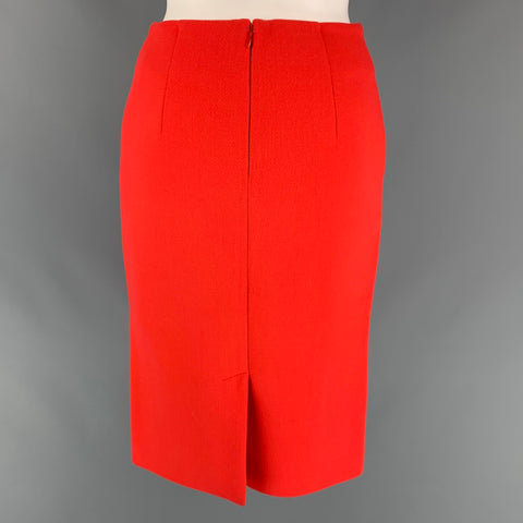 CALVIN KLEIN COLLECTION Size 0 Orange Wool Below Knee Pencil Skirt