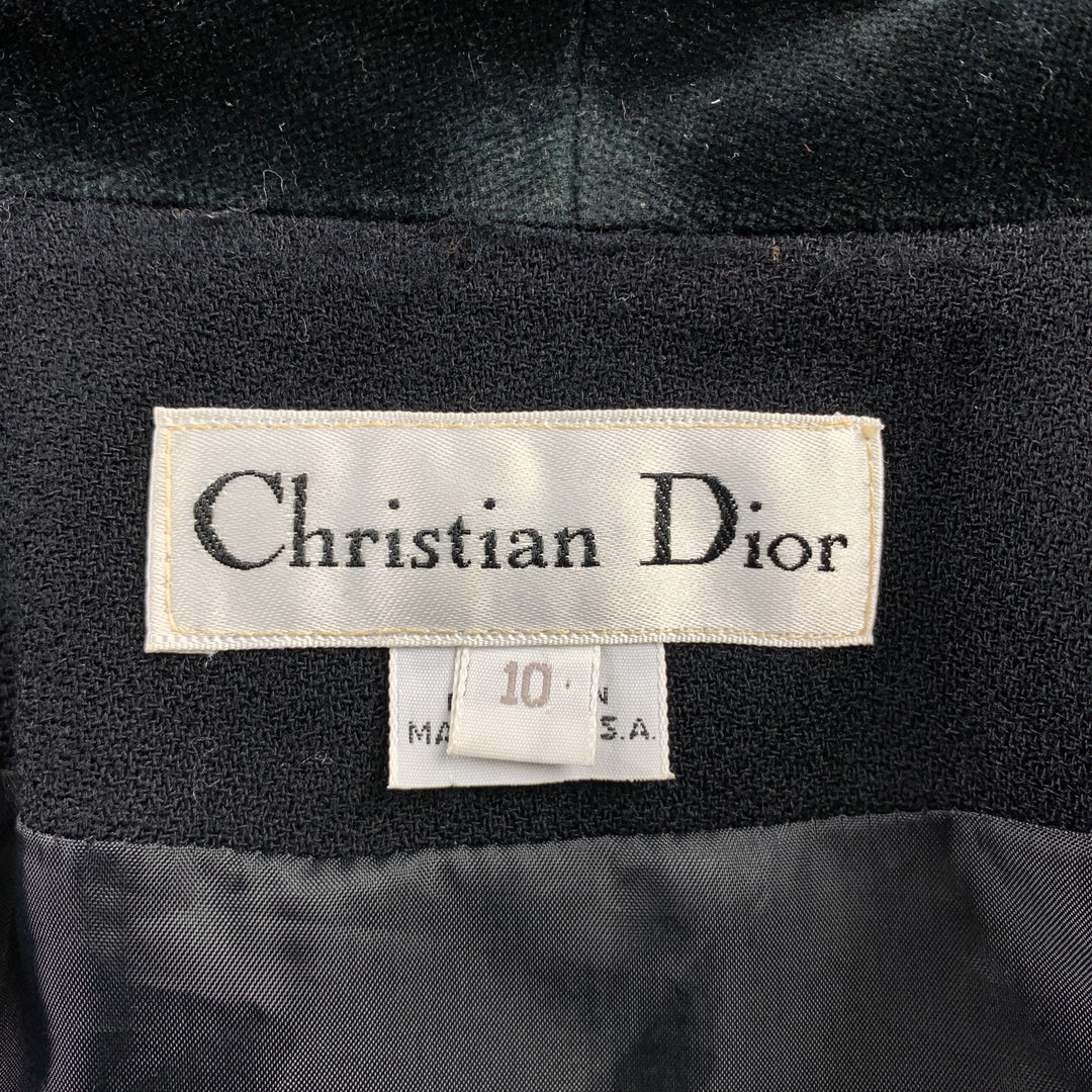 CHRISTIAN DIOR Size 10 Black Crepe Velvet Trim Jacket