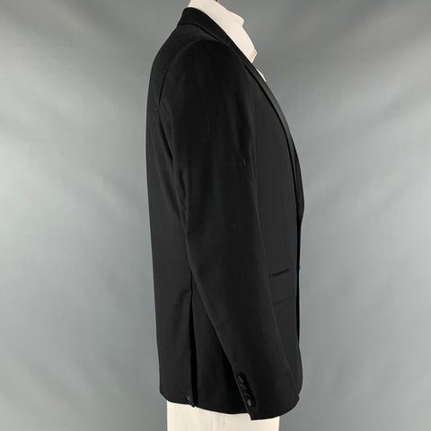 CALVIN KLEIN Size 42  Black Solid Wool Tuxedo Sport Coat