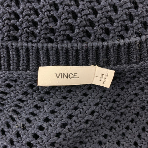 VINCE Vestido túnica sin mangas de algodón de crochet azul marino talla L