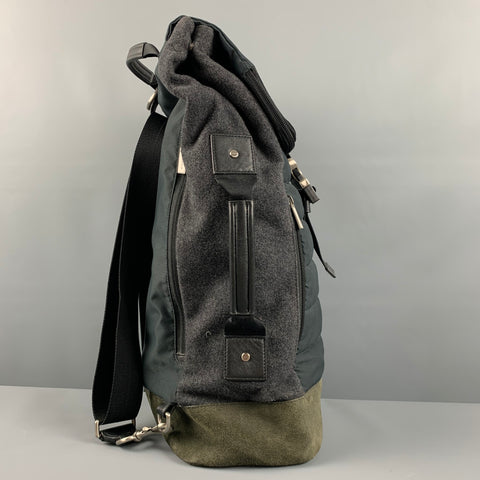 COACH Grey Dark Green Mixed Fabrics Suede Fabric Backpack