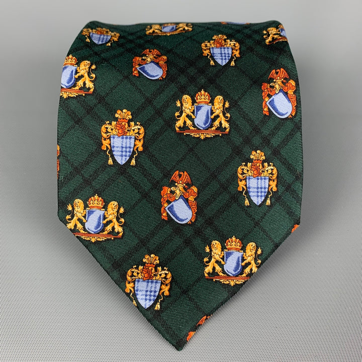 vintage BURBERRY Cravate en soie à imprimé crête multicolore