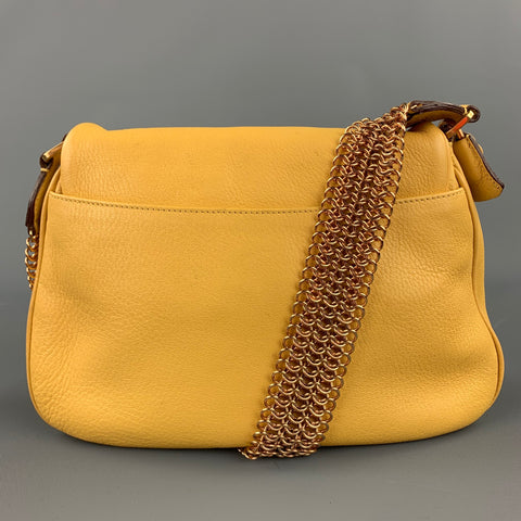 PRADA Yellow Leather Gold Tone Chain Strap Handbag