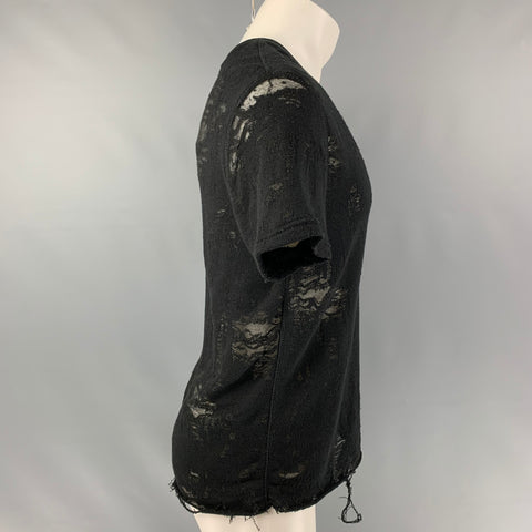 IRO Gaetane Size XS  Black Distressed Cotton Blend Crew-Neck T-shirt