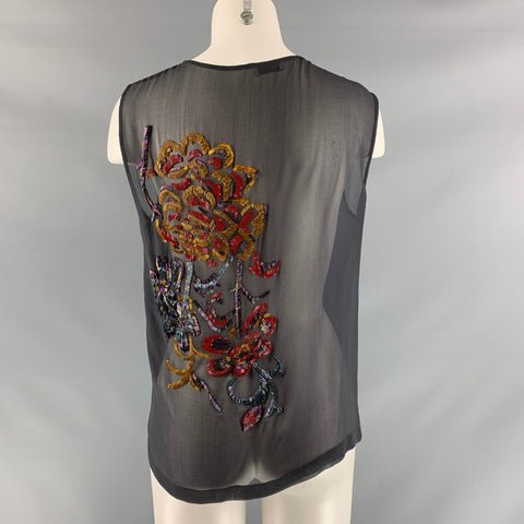 DRIES VAN NOTAN Talla 6 Top de vestido sin mangas con cuentas grises