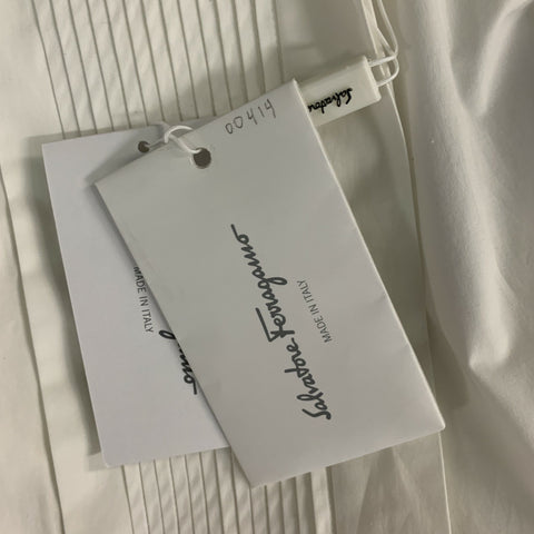 SALVATORE FERRAGAMO Size 8 White Cotton & Elastane Tuxedo Shirt