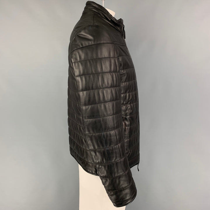 HARMONT & BLAINE Size XL Black Quilted Leather Zip Up Jacket