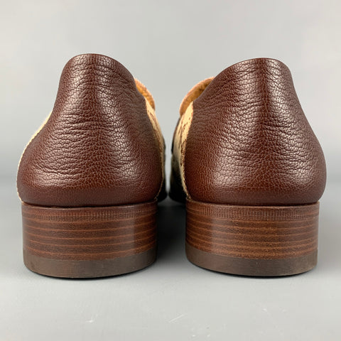 GUCCI Size 9 Tan & Brown Monogram Canvas Slip On Horsebit Loafers