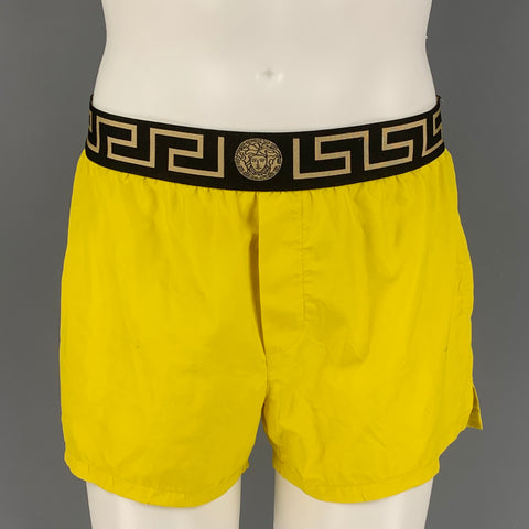 VERSACE Size M Yellow Black Gold Nylon Drawstring Swim Trunks