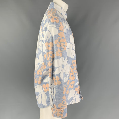 M.Nii Size M White & Navy Floral Cotton Button Down Long Sleeve Shirt
