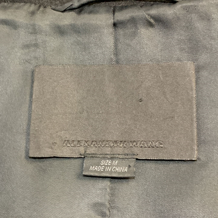 ALEXANDER WANG Size M Black & Burgundy Mixed Materials Wool Leather Sleeves Notch Lapel Jacket