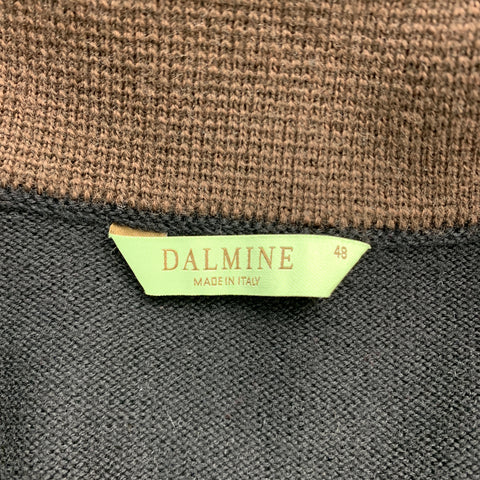 DALMINE Size S Black Color Block Merino Wool Half Zip Brown Pullover