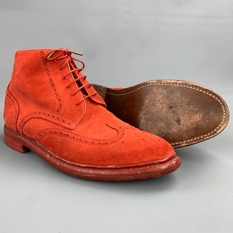 FLORSHEIM by Duckie Brown Size 10 Red Perforated Suede Lace Up Boots