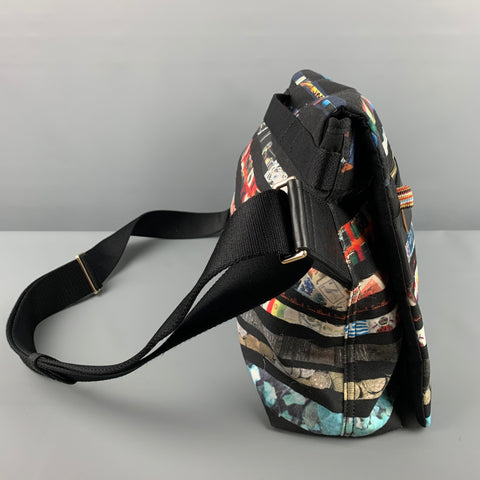 PAUL SMITH Multi-Color Print Leather Trim Canvas Bag